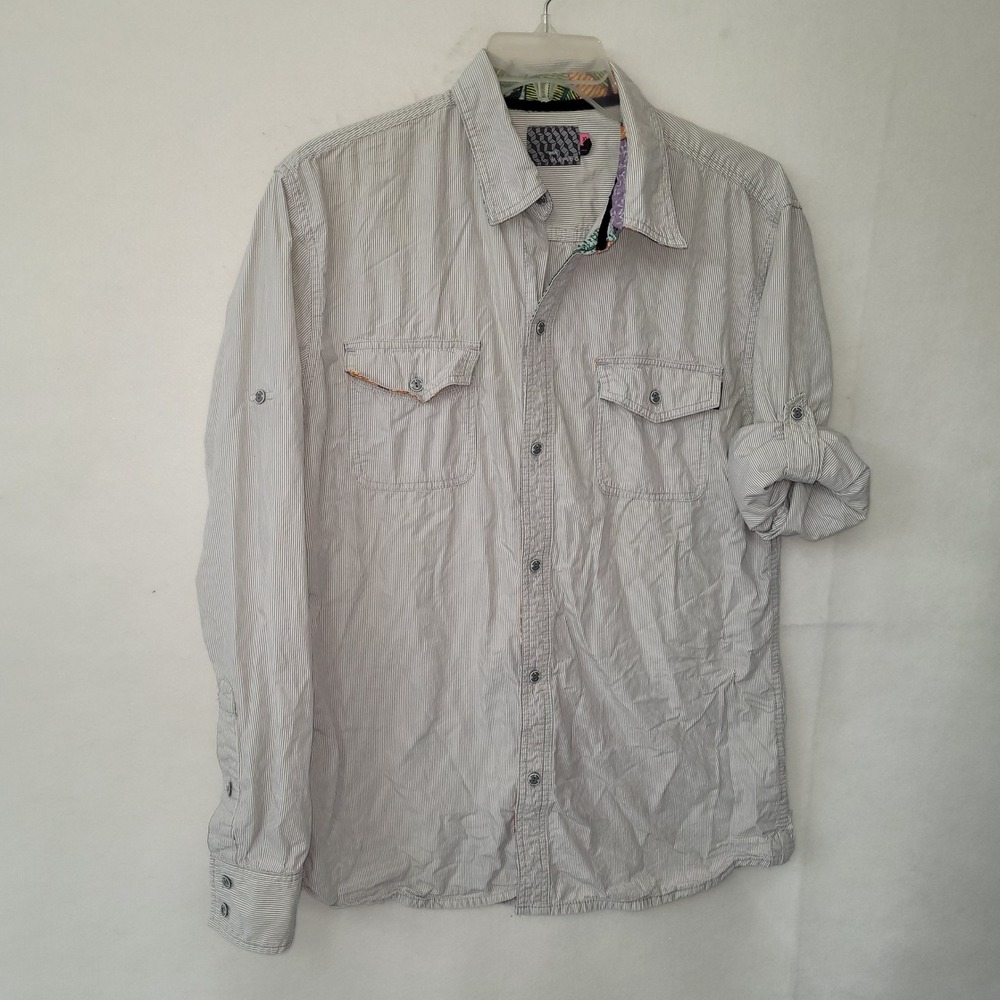 Mambo Men's XL Striped Shirt Button Down‎ Roll Tab Sleeve Flip Cuff Casual
